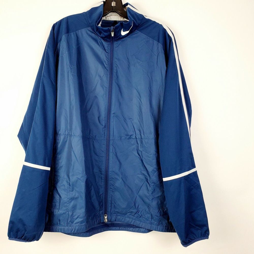 Nike Men's Full Zip Windbreaker Jacket Size XL Blue Swoosh Logo